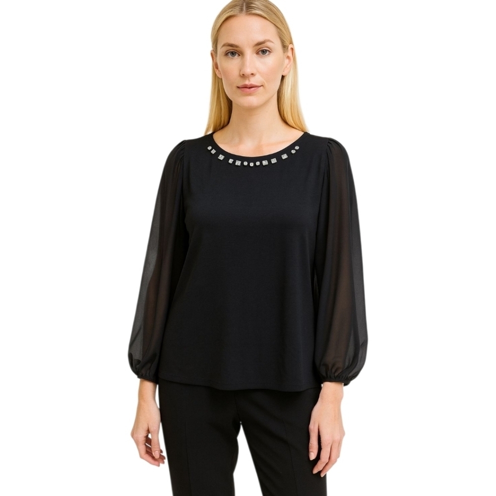 Vince Camuto Black Blouse with Embellished Neckline